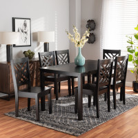 Baxton Studio Ani-Dark Brown-7PC Dining Set Baxton Studio Ani Modern and Contemporary Dark Brown Finished Wood